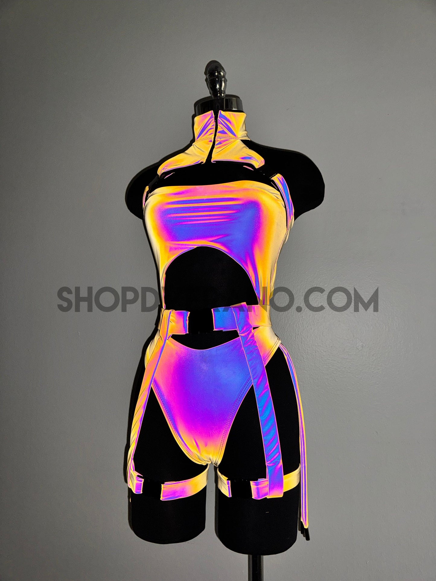 Conjunto rave reflectante Dakota, conjunto rave iridiscente, mono reflectante, conjunto rave de talla grande, conjunto para festivales, mono rave, ropa rave