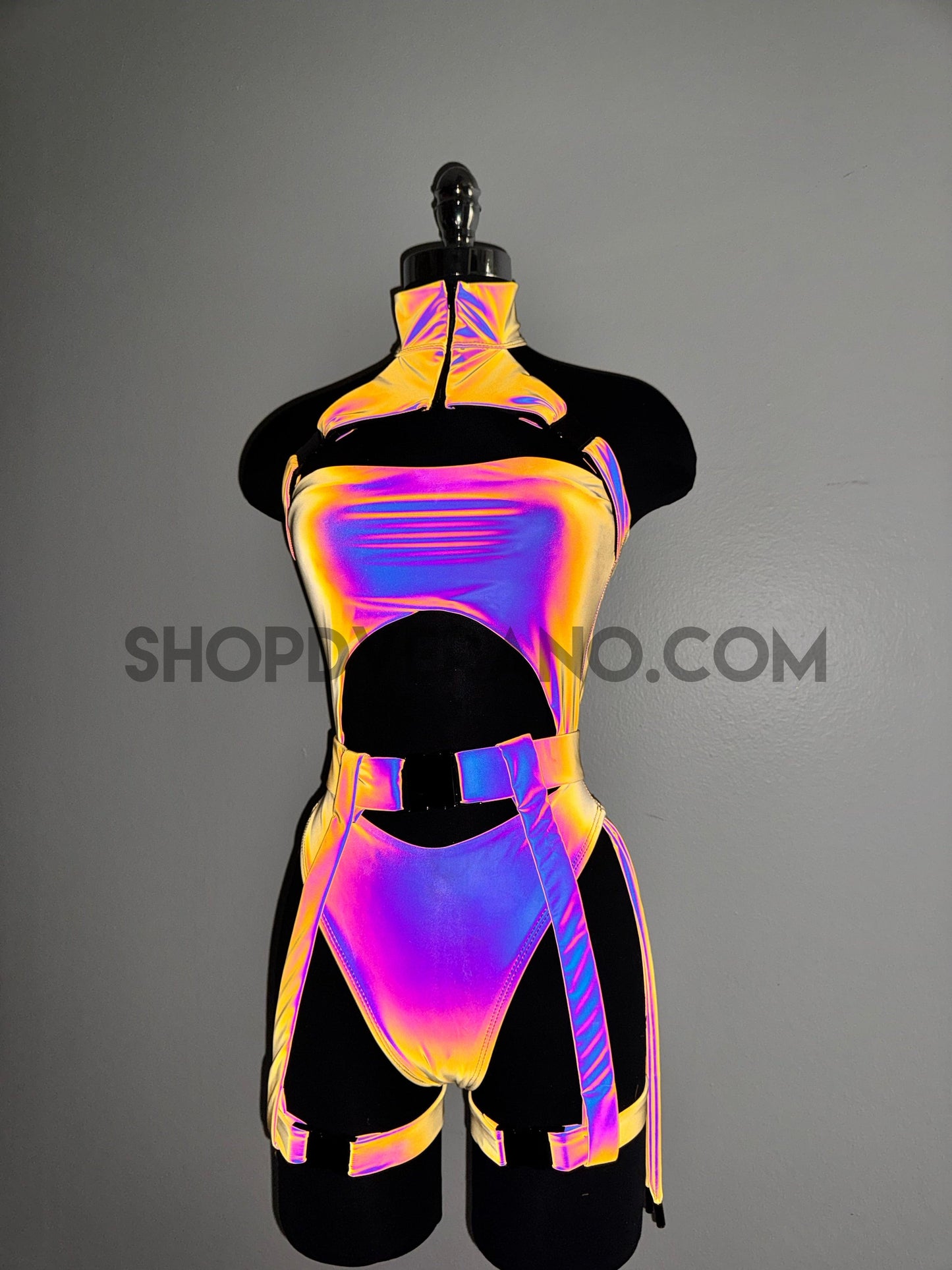 Conjunto rave reflectante Dakota, conjunto rave iridiscente, mono reflectante, conjunto rave de talla grande, conjunto para festivales, mono rave, ropa rave