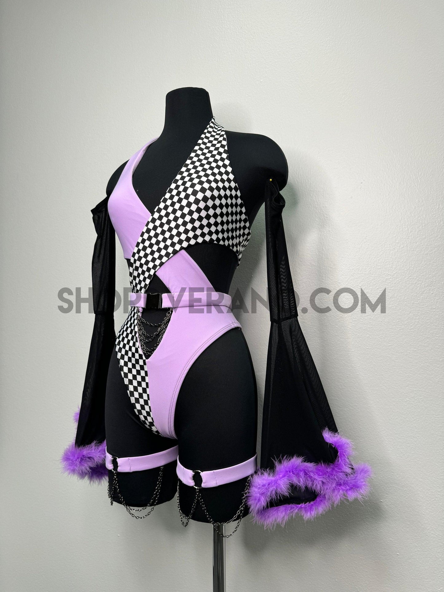 Atuendo para rave eléctrica, Atuendo para rave lila, Atuendo para festival, Conjunto de atuendos para rave, Conjunto para festival, Conjunto de atuendos para festival, Atuendo para rave neón