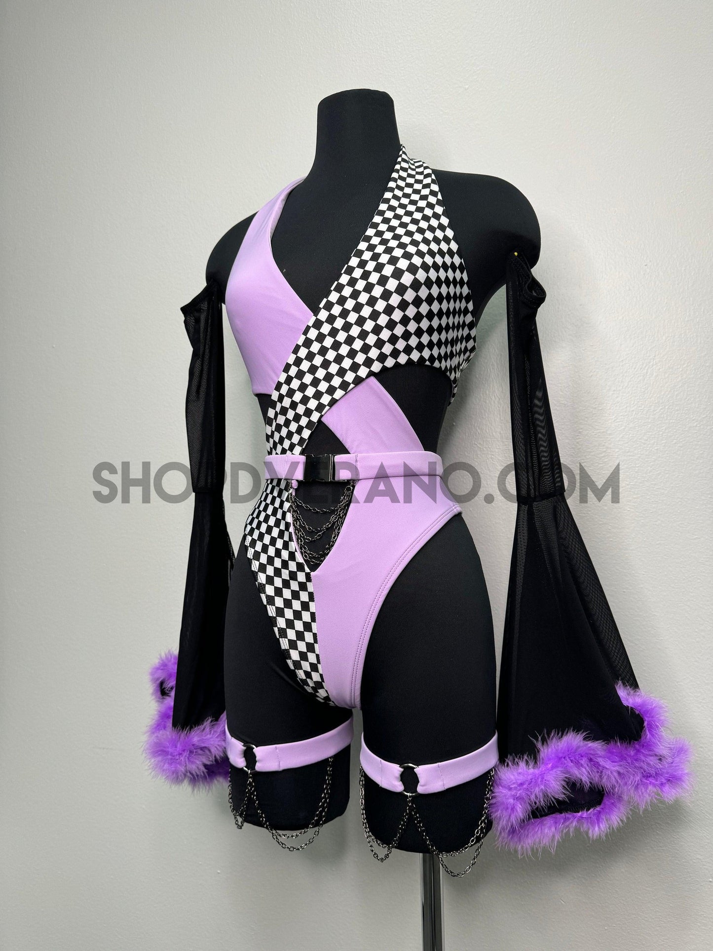 Atuendo para rave eléctrica, Atuendo para rave lila, Atuendo para festival, Conjunto de atuendos para rave, Conjunto para festival, Conjunto de atuendos para festival, Atuendo para rave neón