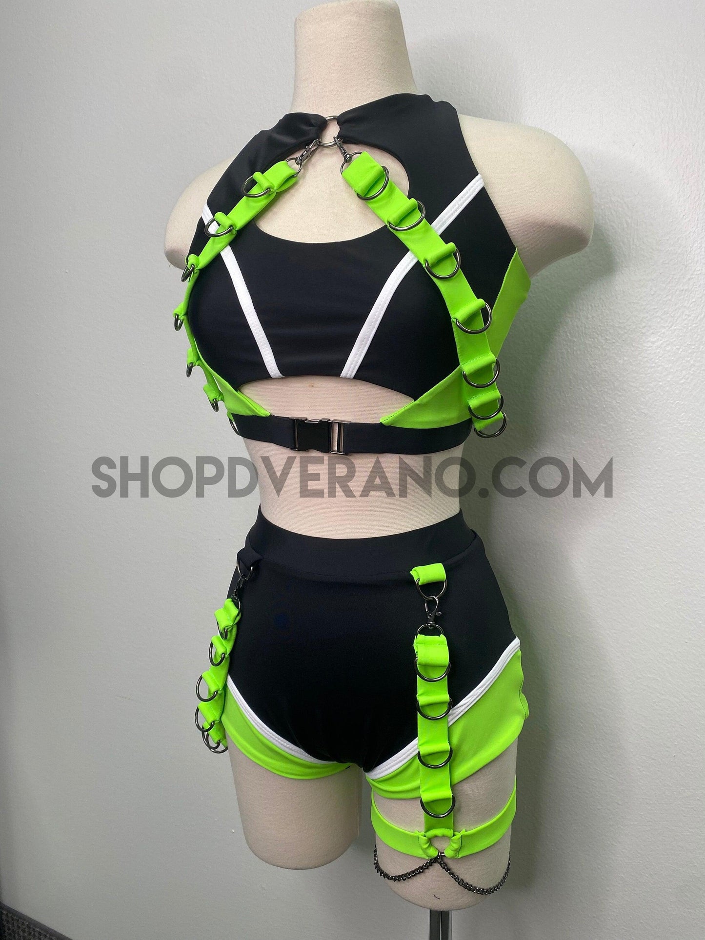 Conjunto de arnés para rave, conjunto para rave, conjunto para rave de neón, arnés, atuendo para rave, atuendo de la WWE, disfraz de actuación, personalizable