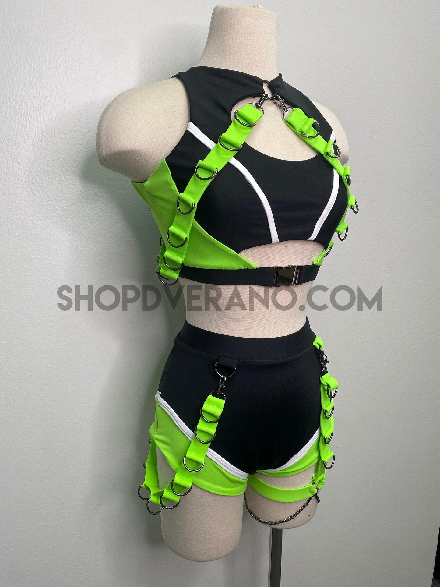 Conjunto de arnés para rave, conjunto para rave, conjunto para rave de neón, arnés, atuendo para rave, atuendo de la WWE, disfraz de actuación, personalizable