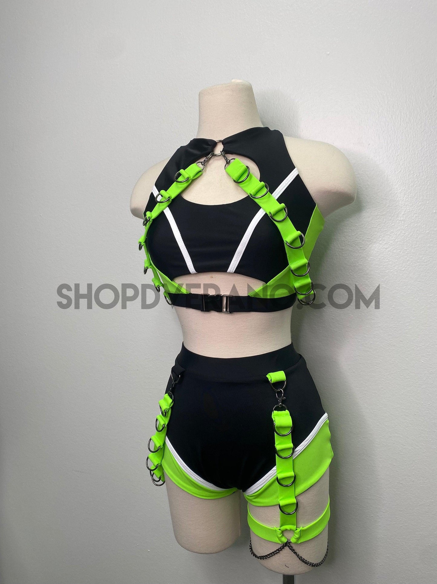Conjunto de arnés para rave, conjunto para rave, conjunto para rave de neón, arnés, atuendo para rave, atuendo de la WWE, disfraz de actuación, personalizable