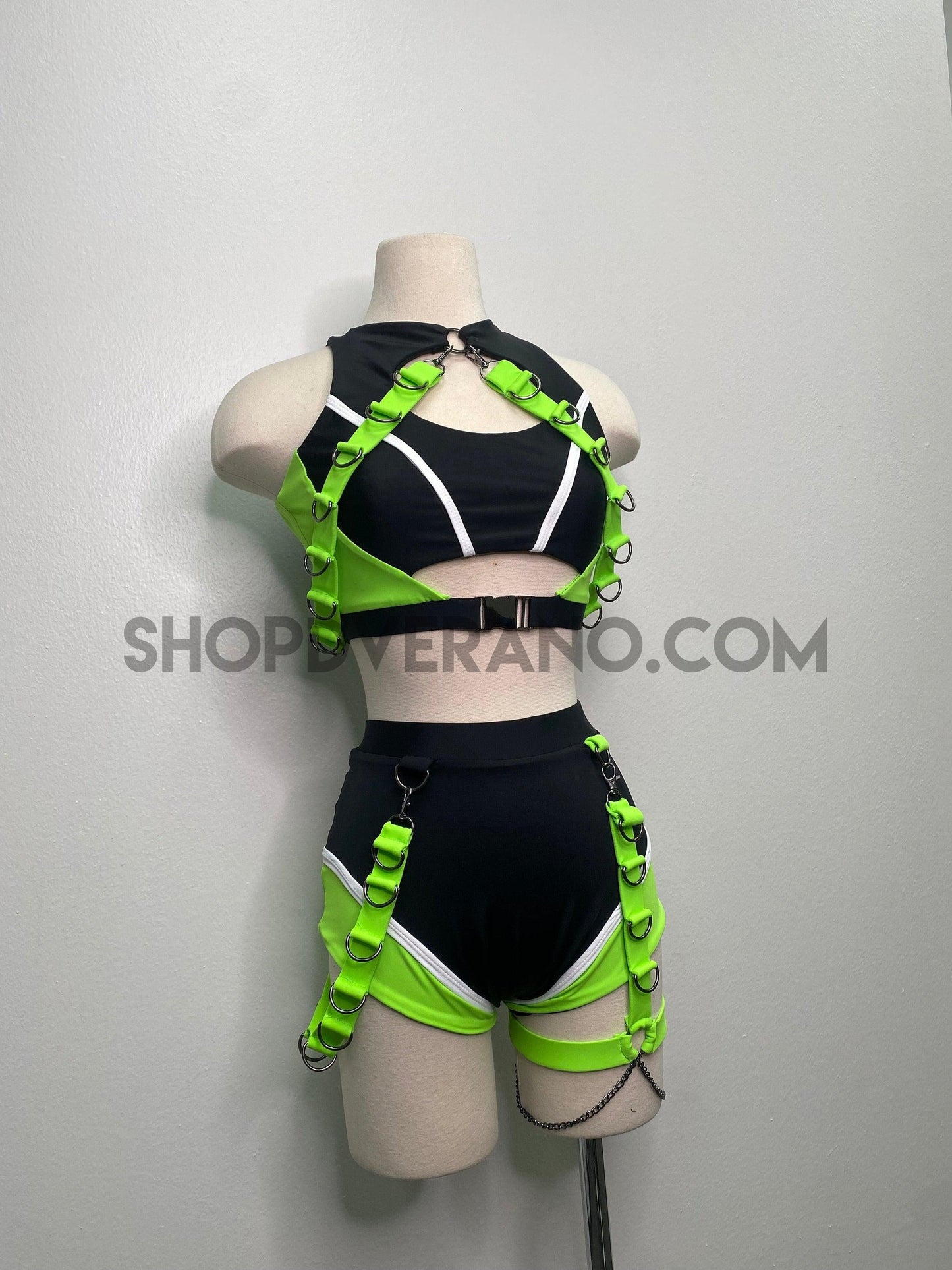 Conjunto de arnés para rave, conjunto para rave, conjunto para rave de neón, arnés, atuendo para rave, atuendo de la WWE, disfraz de actuación, personalizable