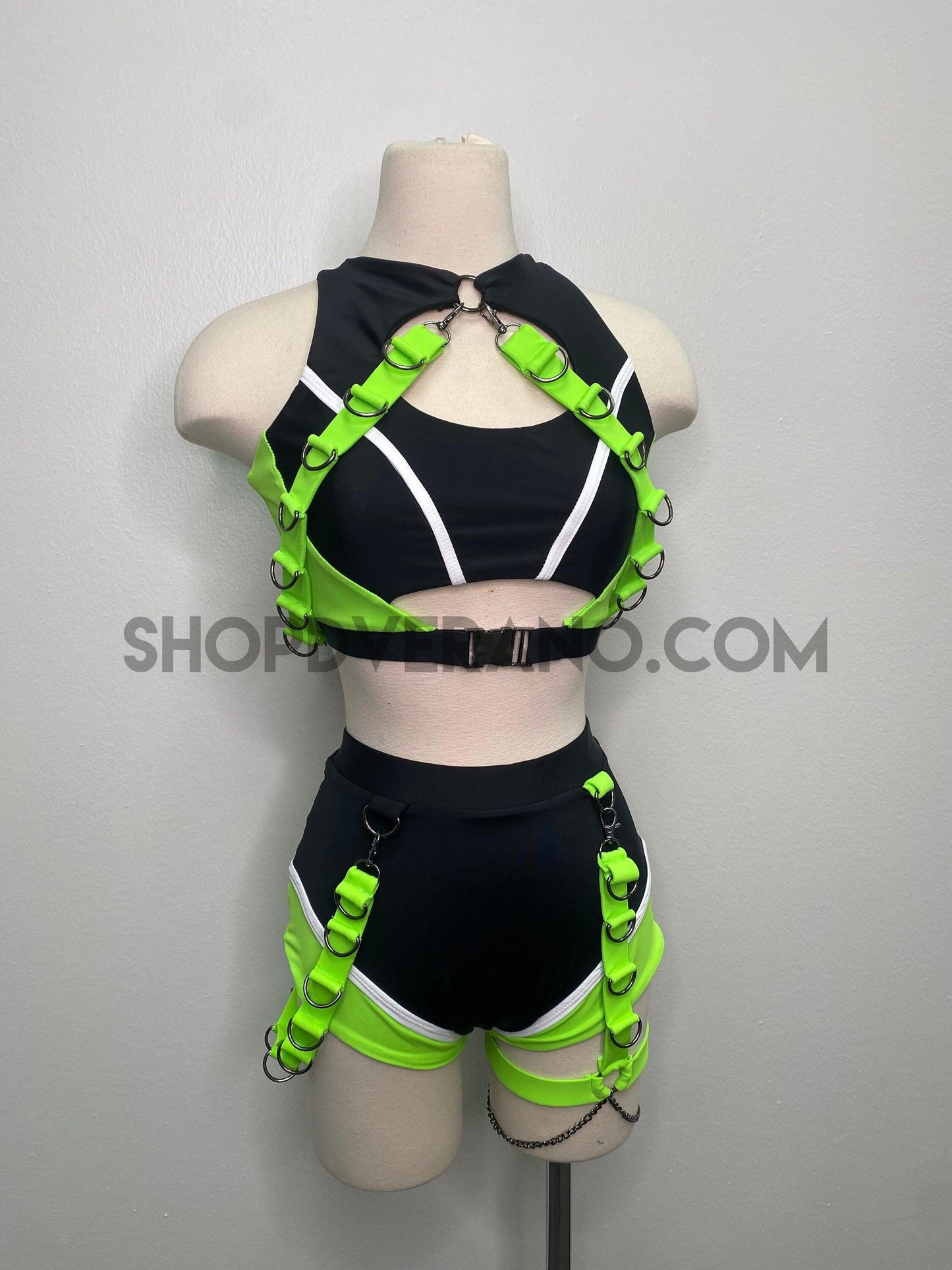Conjunto de arnés para rave, conjunto para rave, conjunto para rave de neón, arnés, atuendo para rave, atuendo de la WWE, disfraz de actuación, personalizable