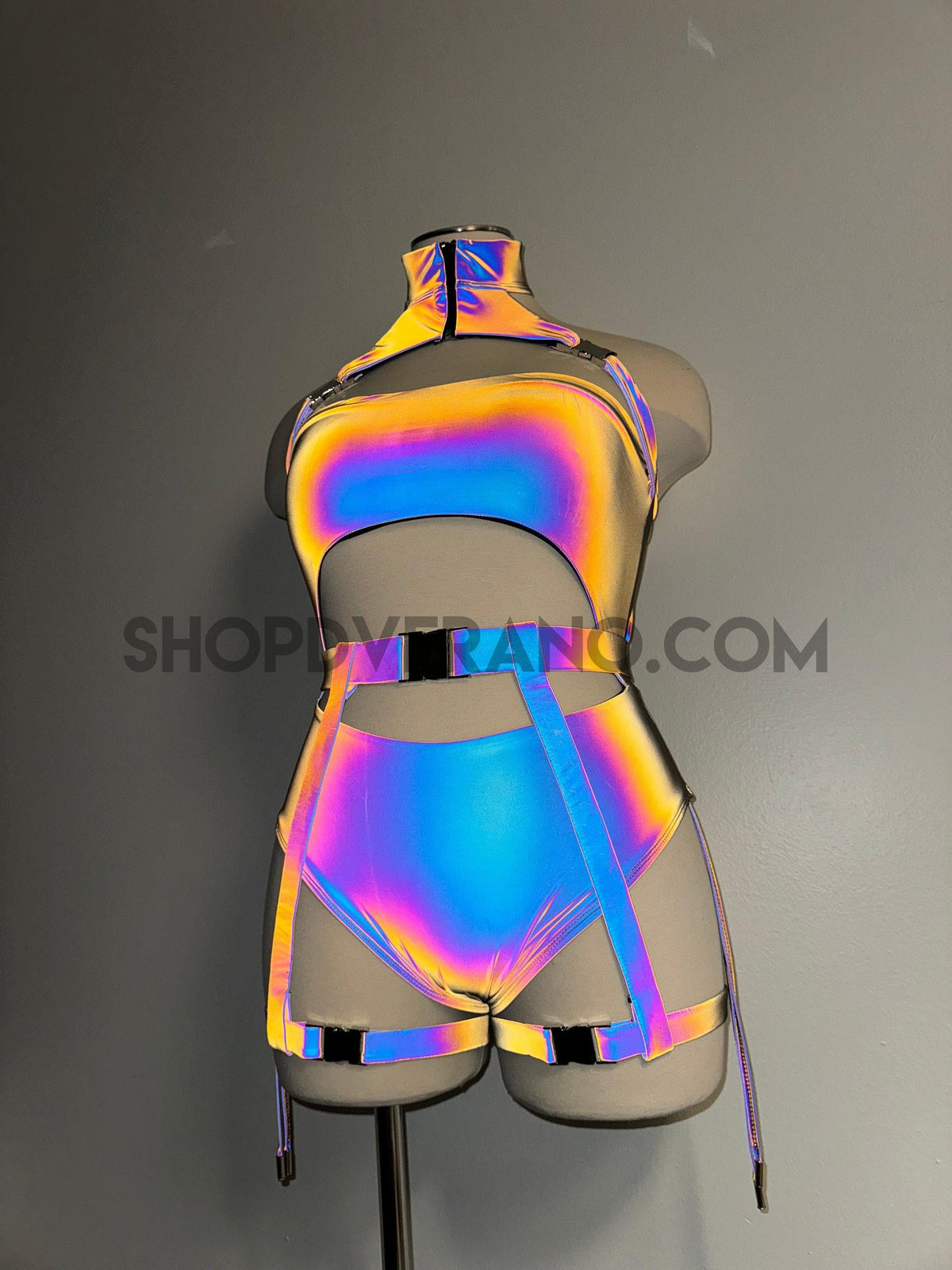 Reflective Dakota Rave Set, Iridescent Rave outfit, Reflective Bodysui ...