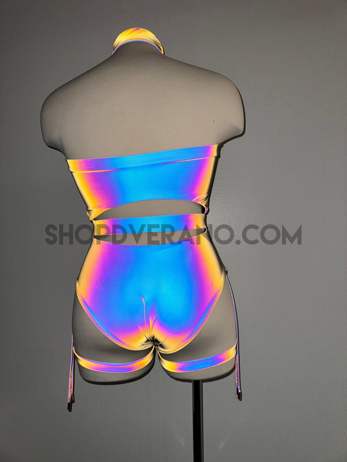 Reflective Dakota Rave Set, Iridescent Rave outfit, Reflective Bodysui ...