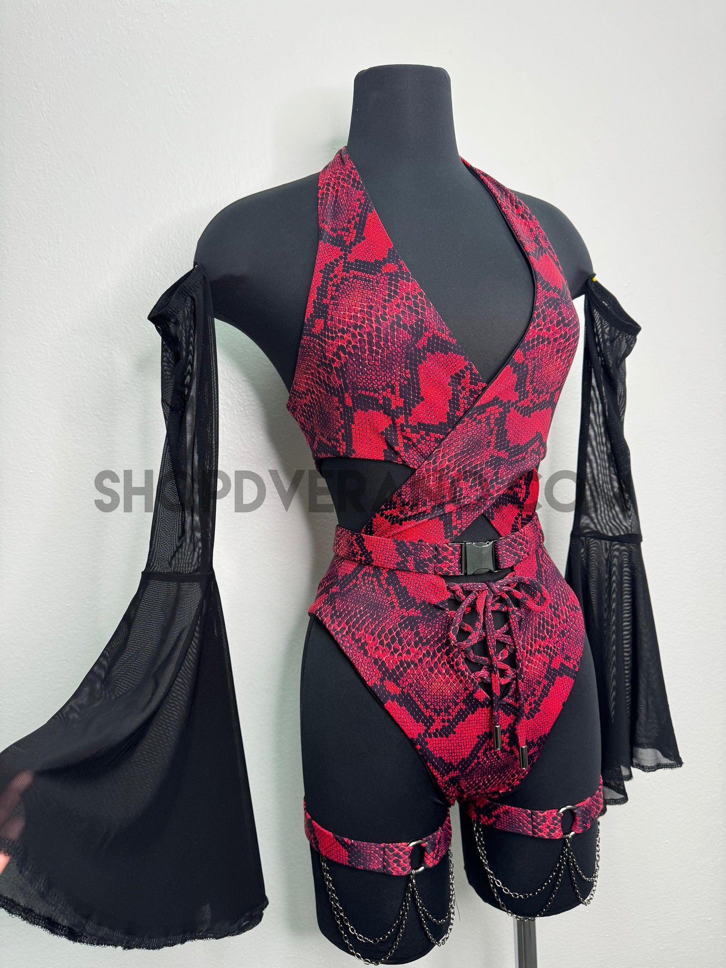 Cobra Rave Set, Festival Outfit, Rave Outfit Set, Festival Set, Festival Outfit Set, Red Rave Outfit, Red Festival Set, Snake Print Rave Set