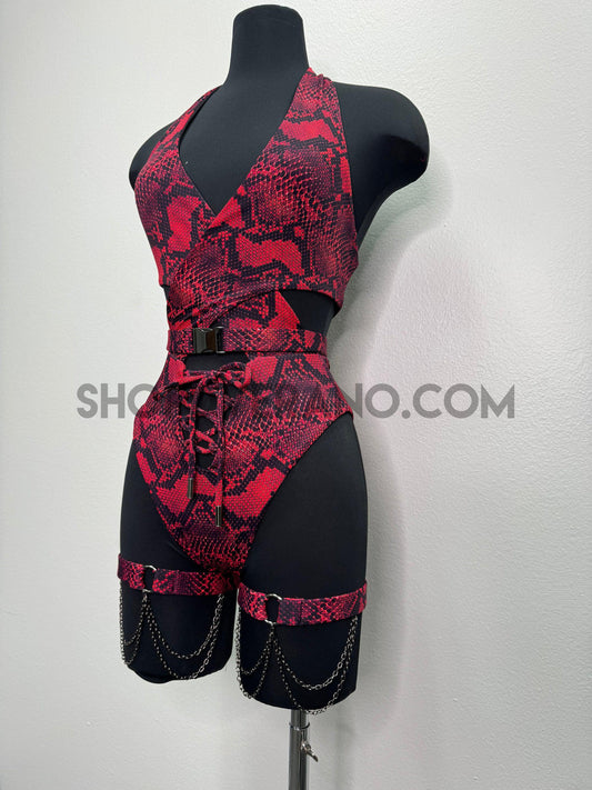 Cobra Rave Set, Festival Outfit, Rave Outfit Set, Festival Set, Festival Outfit Set, Red Rave Outfit, Red Festival Set, Snake Print Rave Set