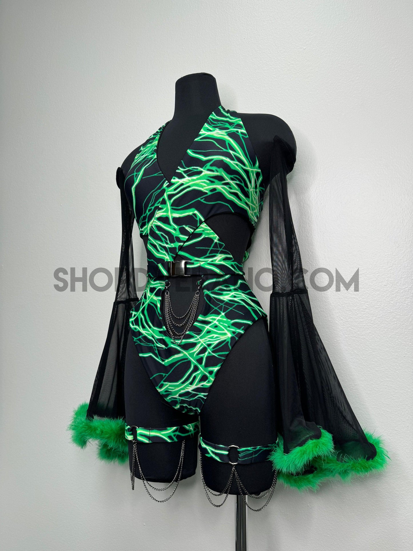 Conjunto Electric Thunder, conjunto de atuendos para festivales, conjunto de atuendos para rave, conjunto para festivales, conjunto de atuendos para festivales, conjunto de atuendos para rave de neón