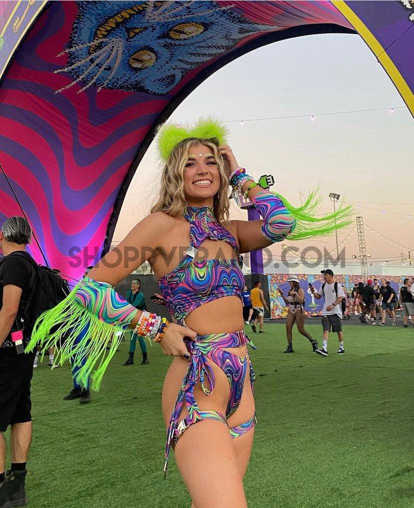 Festival Rave Women Clothing, Trippy Neon Rave outfit, Complete Rave Set, Carnival Costume , Rave Clothing