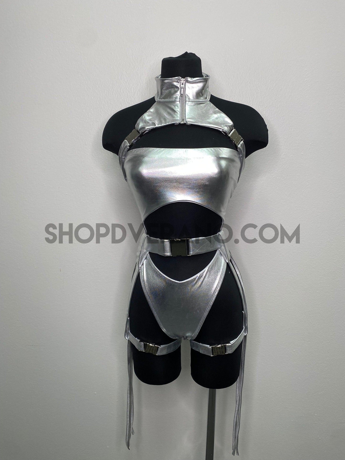 Rave Costume, Rave outfit, Silver Bodysuit, Silver Swimsuit, Festival Outfit, Rave Bodysuit, Rave Clothing, Rave Swimsuit Buckles