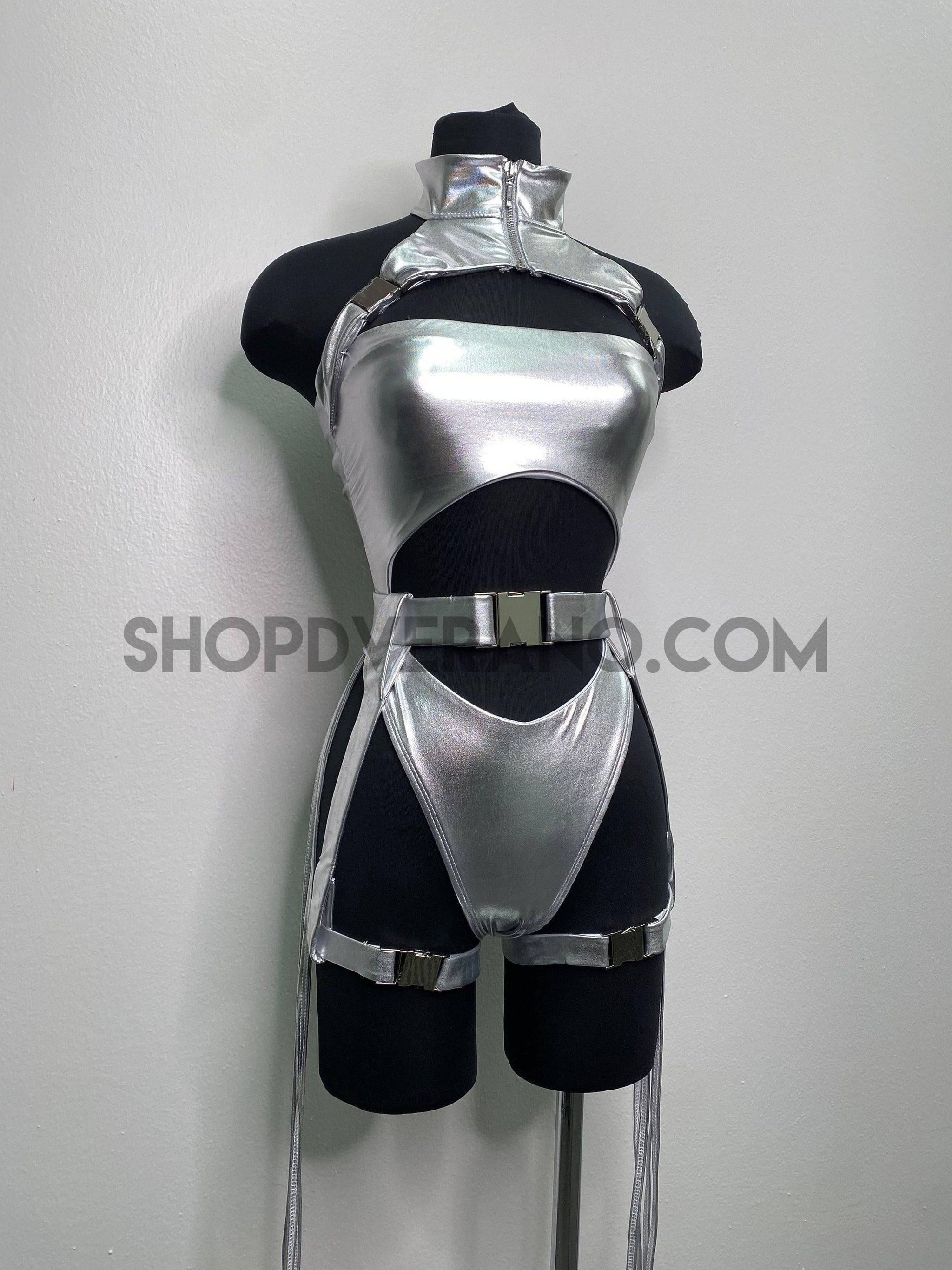 Rave Costume, Rave outfit, Silver Bodysuit, Silver Swimsuit, Festival ...