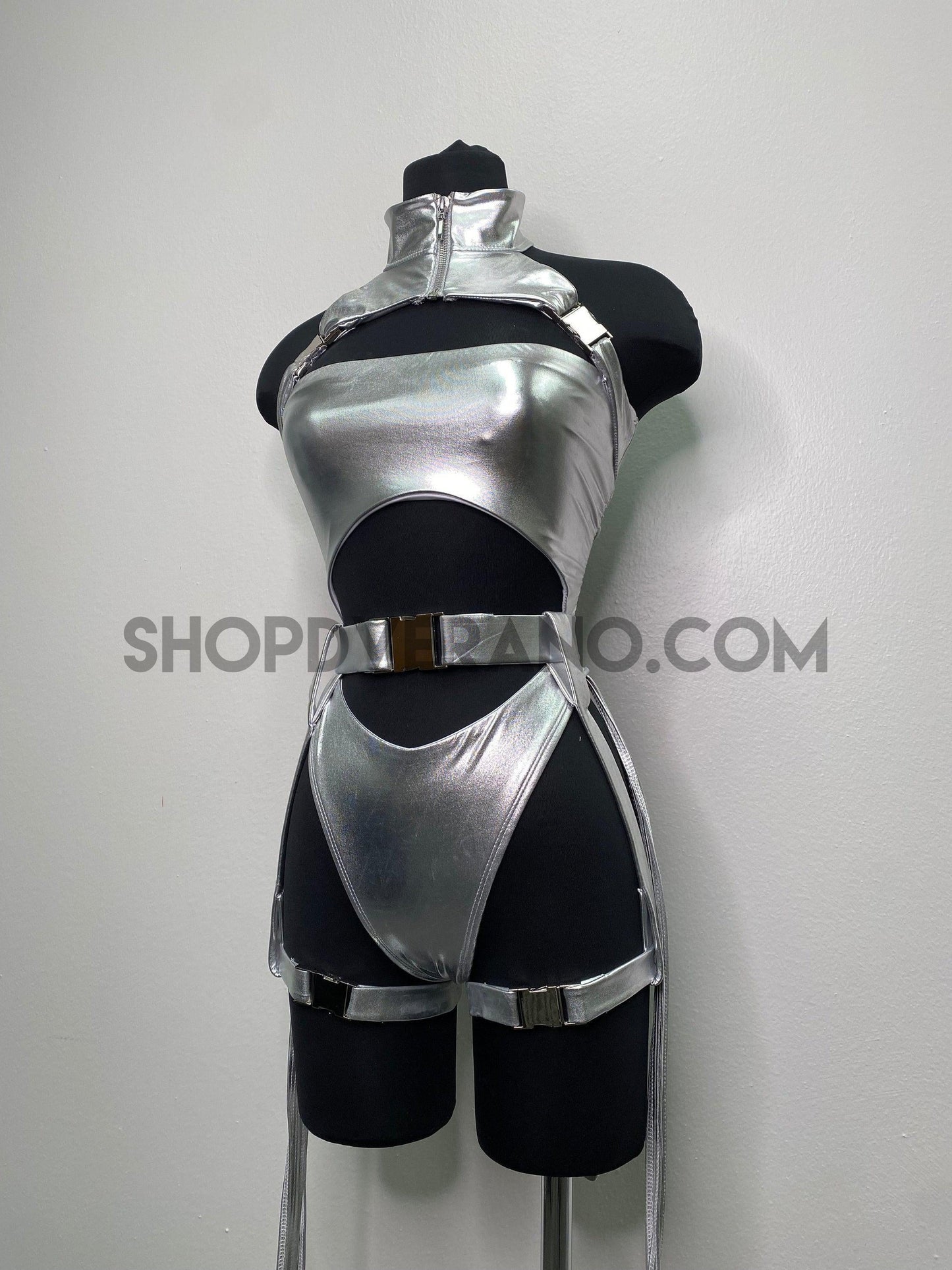 Rave Costume, Rave outfit, Silver Bodysuit, Silver Swimsuit, Festival Outfit, Rave Bodysuit, Rave Clothing, Rave Swimsuit Buckles