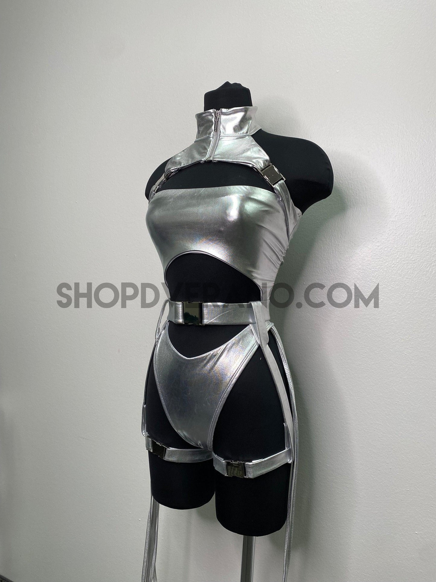 Rave Costume, Rave outfit, Silver Bodysuit, Silver Swimsuit, Festival Outfit, Rave Bodysuit, Rave Clothing, Rave Swimsuit Buckles